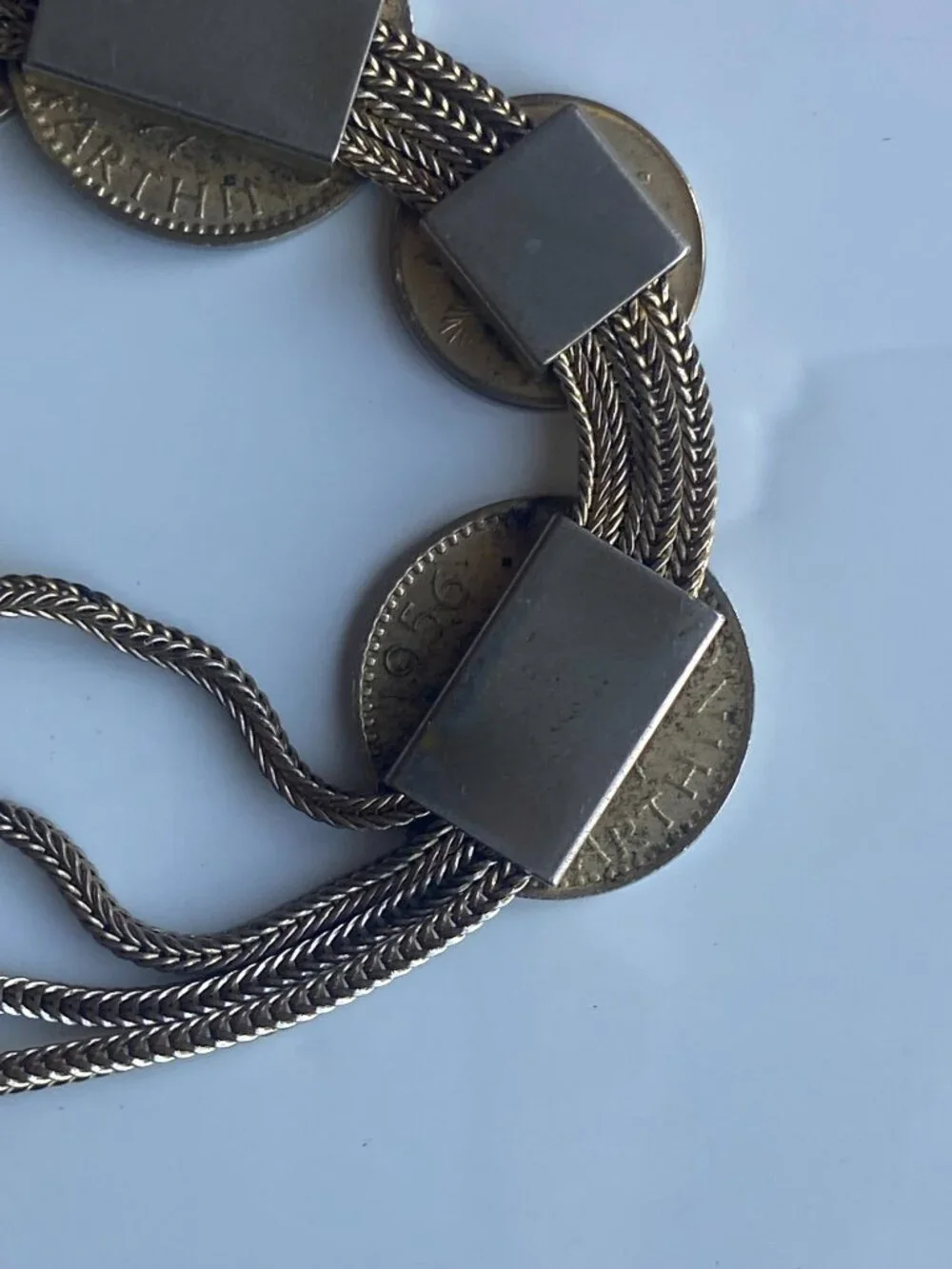 Vintage British & Mexican Coin Bracelet 1956 Queen Elizabeth II 5 Strand 7.5”